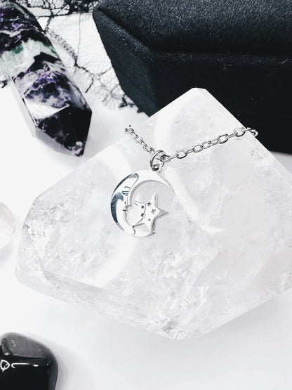 Stainless Steel Moon & Star Necklace