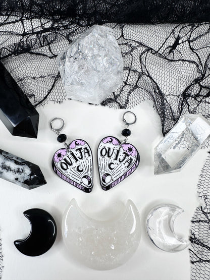 White Witch Ouija Planchette Hoop Earrings