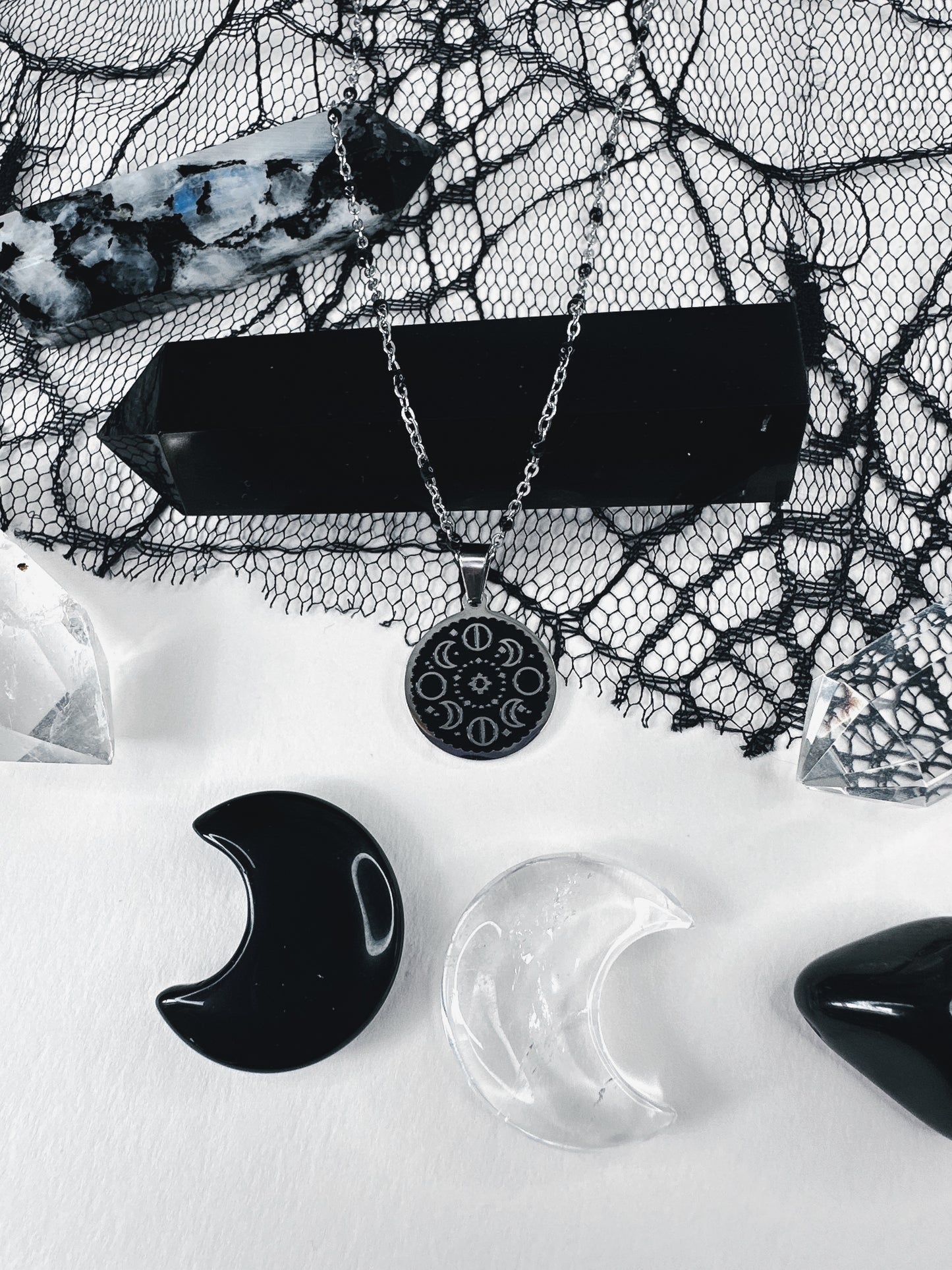 Stainless Steel Moon Phase Necklace