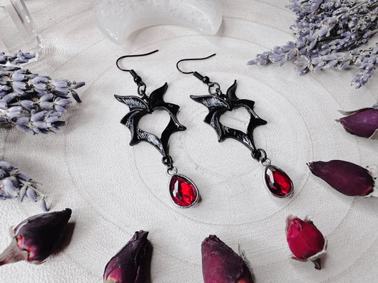 Vampire Heart Bat Wing Earrings