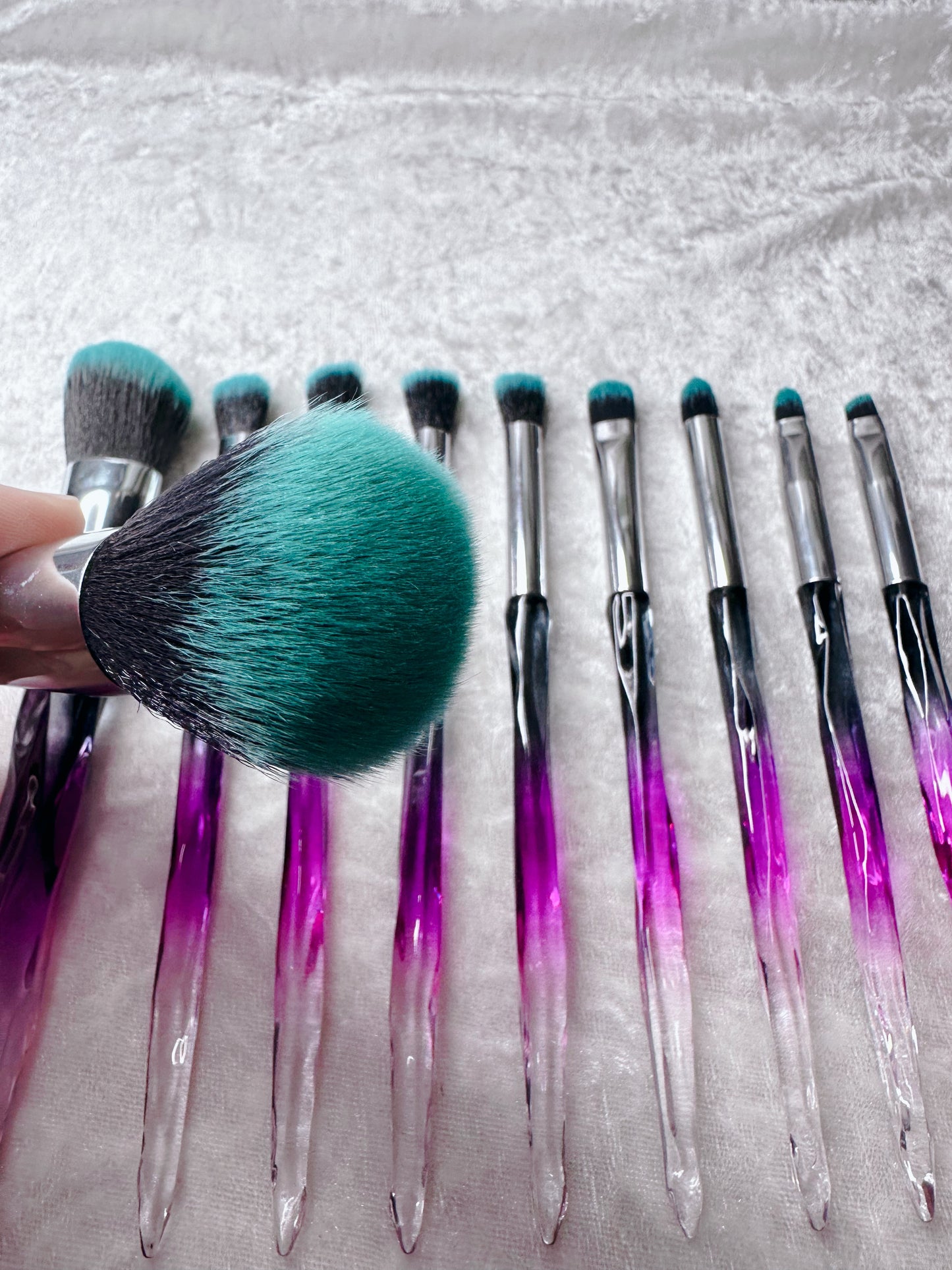 10 Piece Purple Ombré Crystal Effect Makeup Brushes