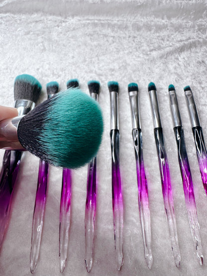 10 Piece Purple Ombré Crystal Effect Makeup Brushes