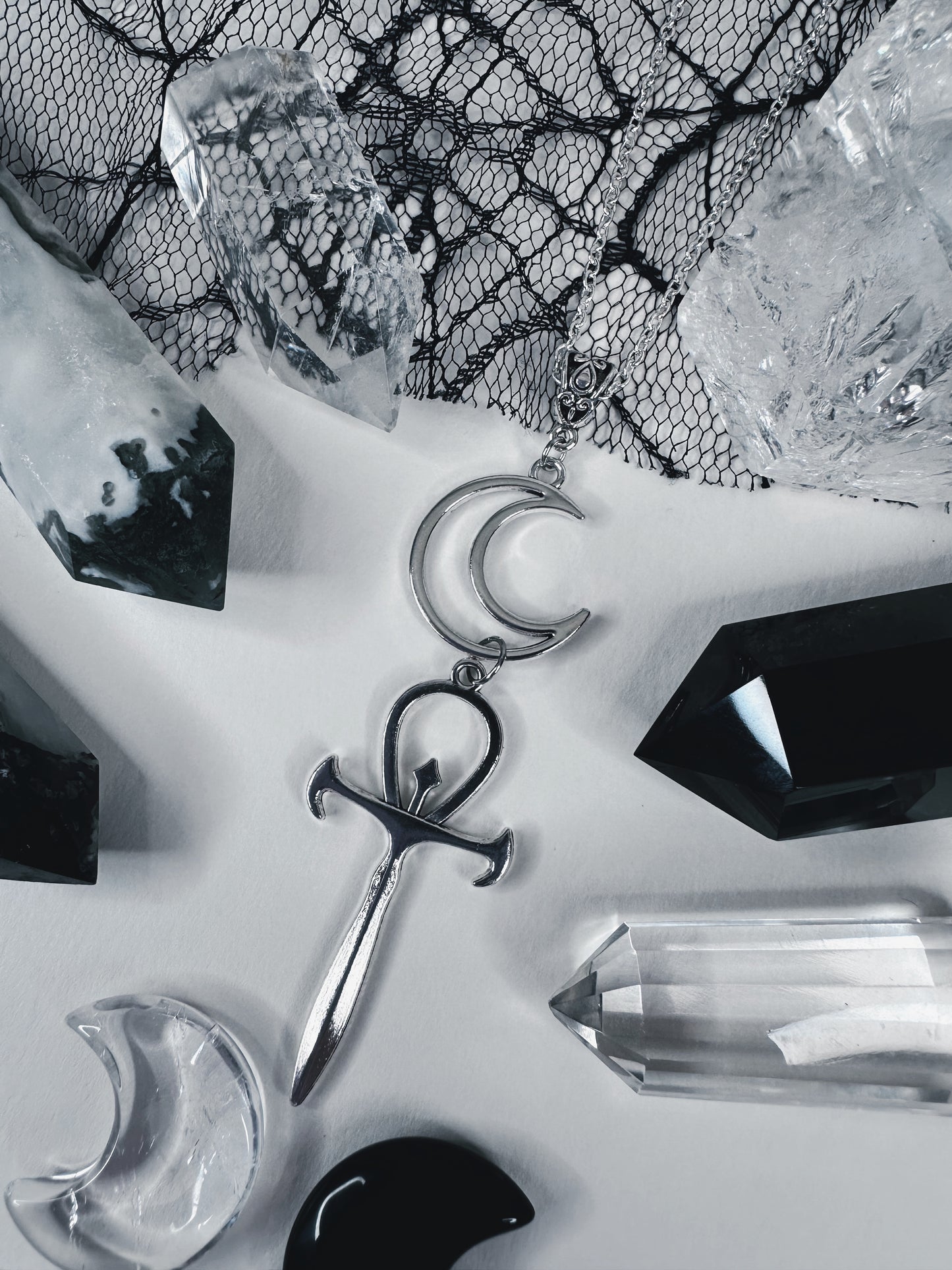 Crescent Moon & Ankh Necklace