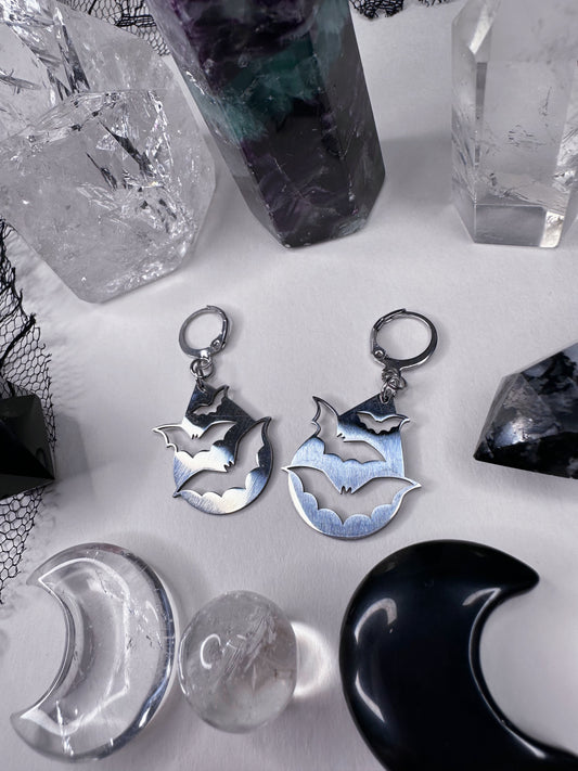 Stainless Steel Vampire Bat Hoop Earrings