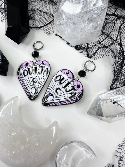 White Witch Ouija Planchette Hoop Earrings