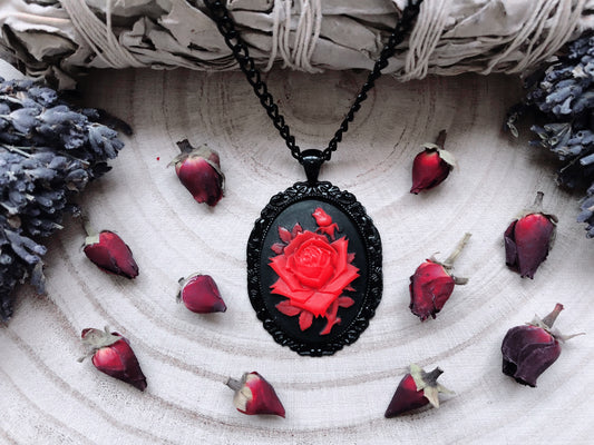 Painting The Roses Red Cameo Necklace