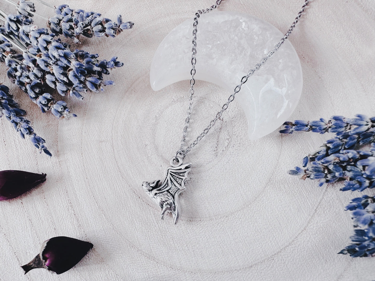 Silver Flying Bat Necklace