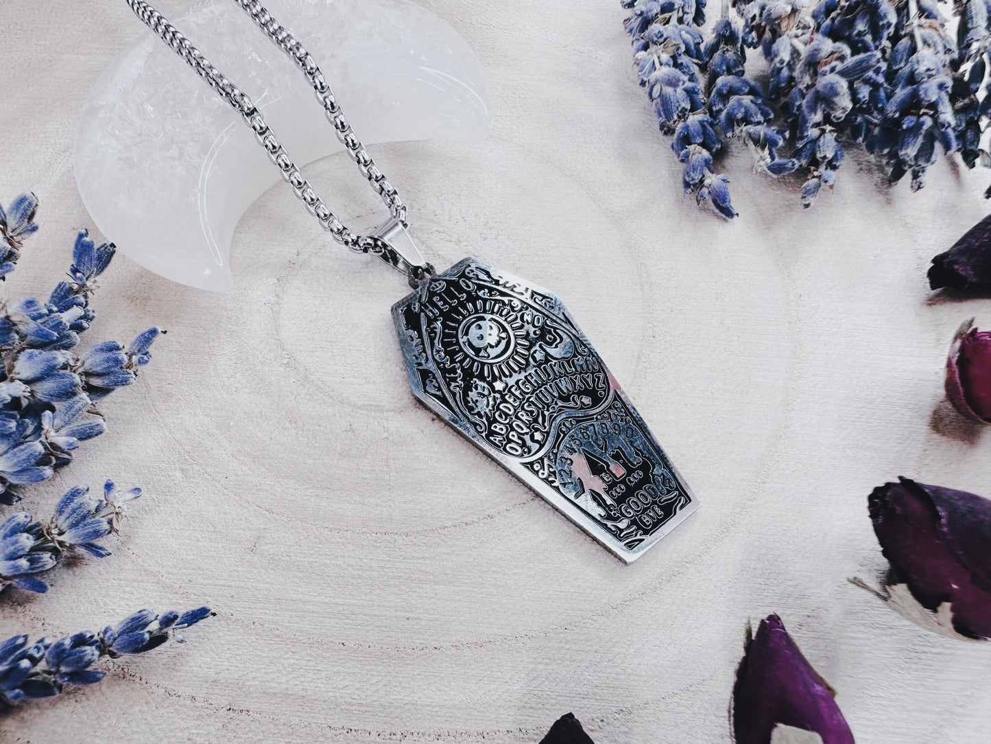Stainless Steel Ouija Planchette Coffin Necklace