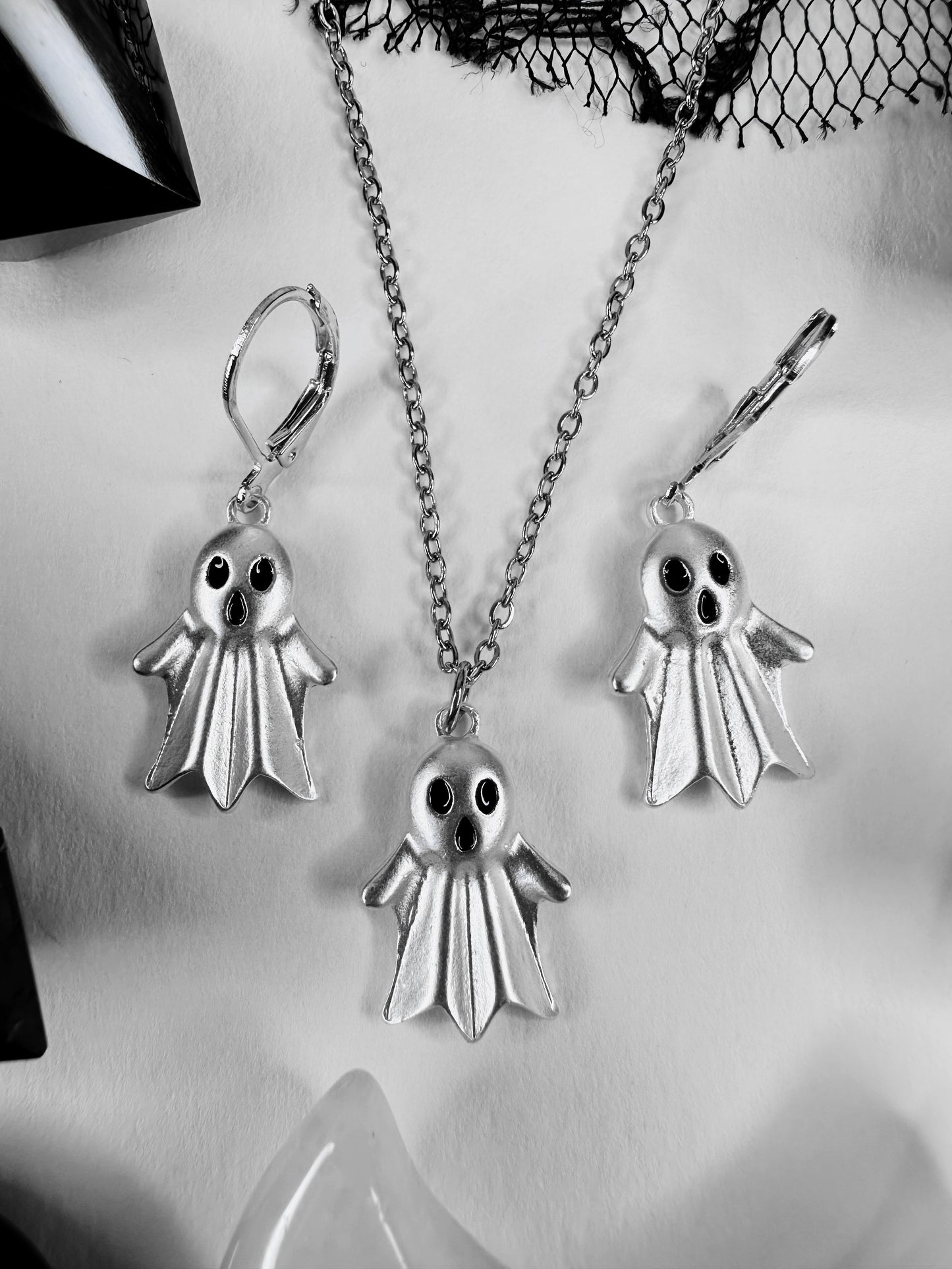 Ghost Family Necklace & Hoop Earrings
