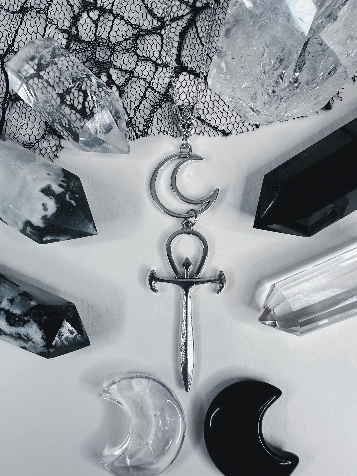 Crescent Moon & Ankh Necklace