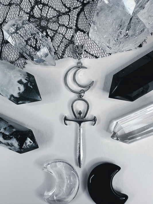 Crescent Moon & Ankh Necklace
