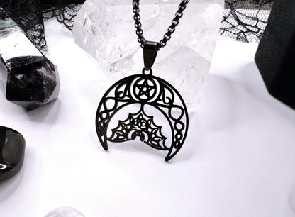 Stainless Steel Noir Bat Moon Necklace