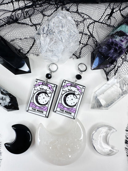 White Witch The Moon Tarot Card Hoop Earrings
