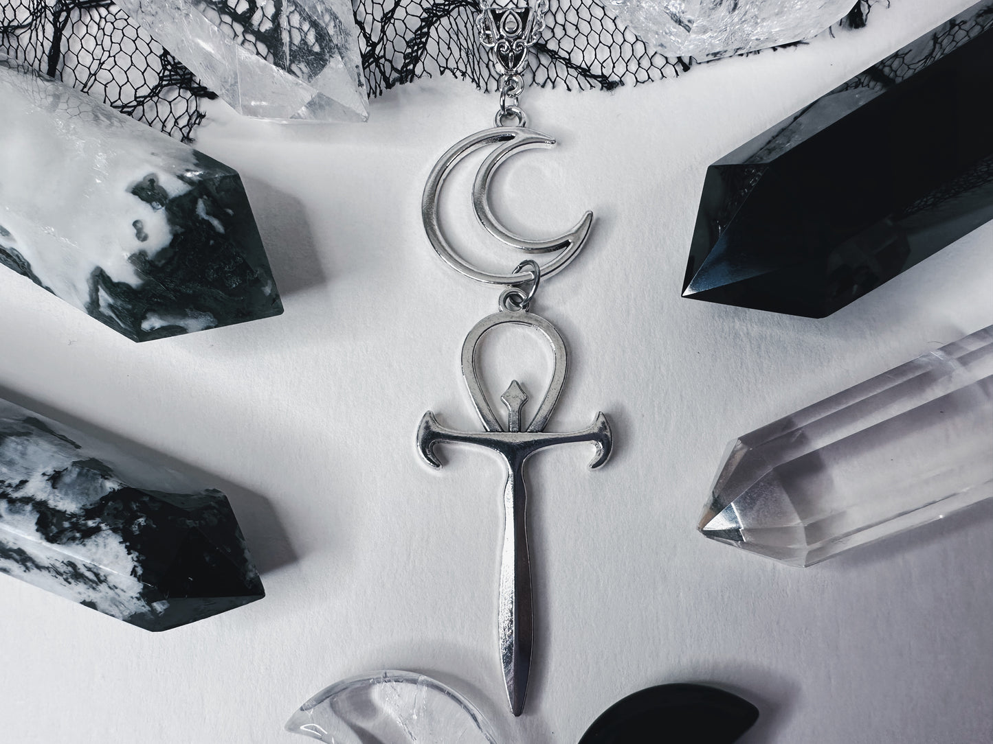 Crescent Moon & Ankh Necklace