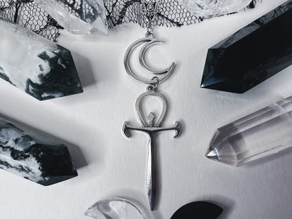 Crescent Moon & Ankh Necklace