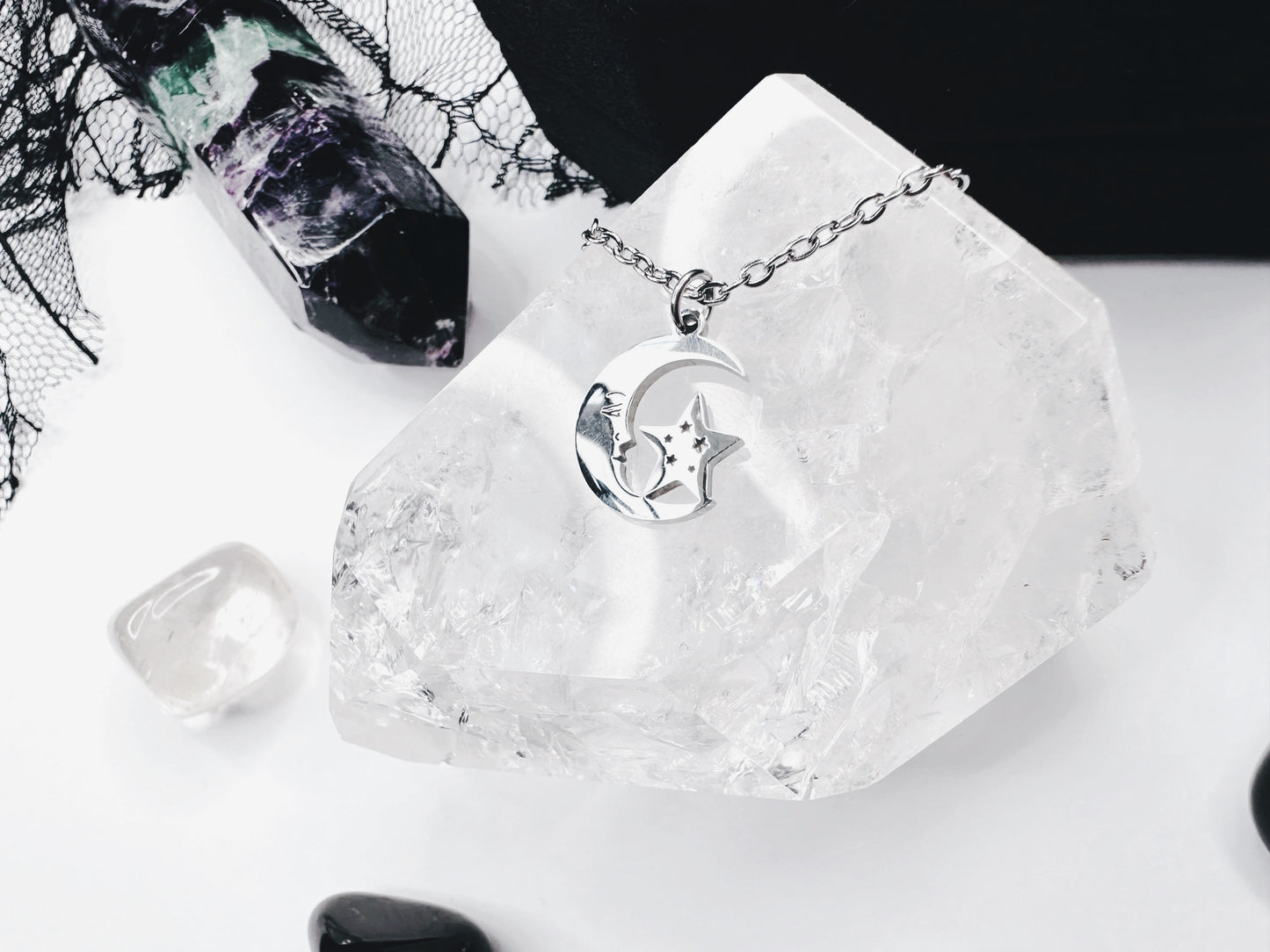 Stainless Steel Moon & Star Necklace