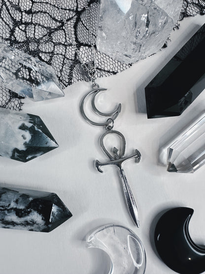 Crescent Moon & Ankh Necklace