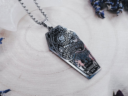 Stainless Steel Ouija Planchette Coffin Necklace