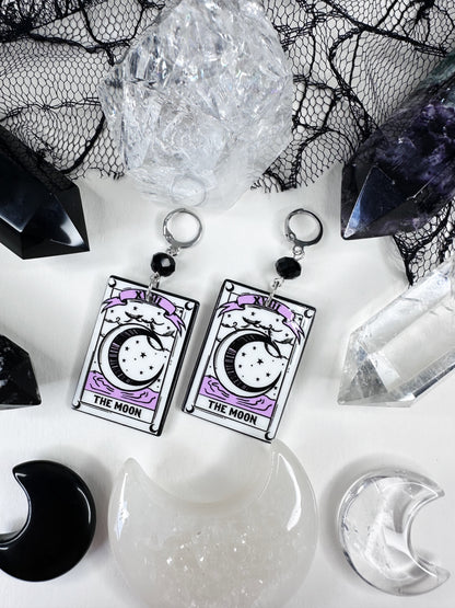 White Witch The Moon Tarot Card Hoop Earrings