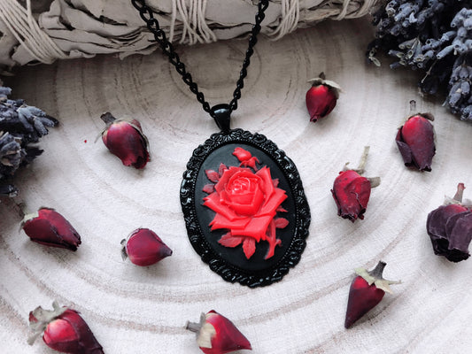 Painting The Roses Red Cameo Necklace
