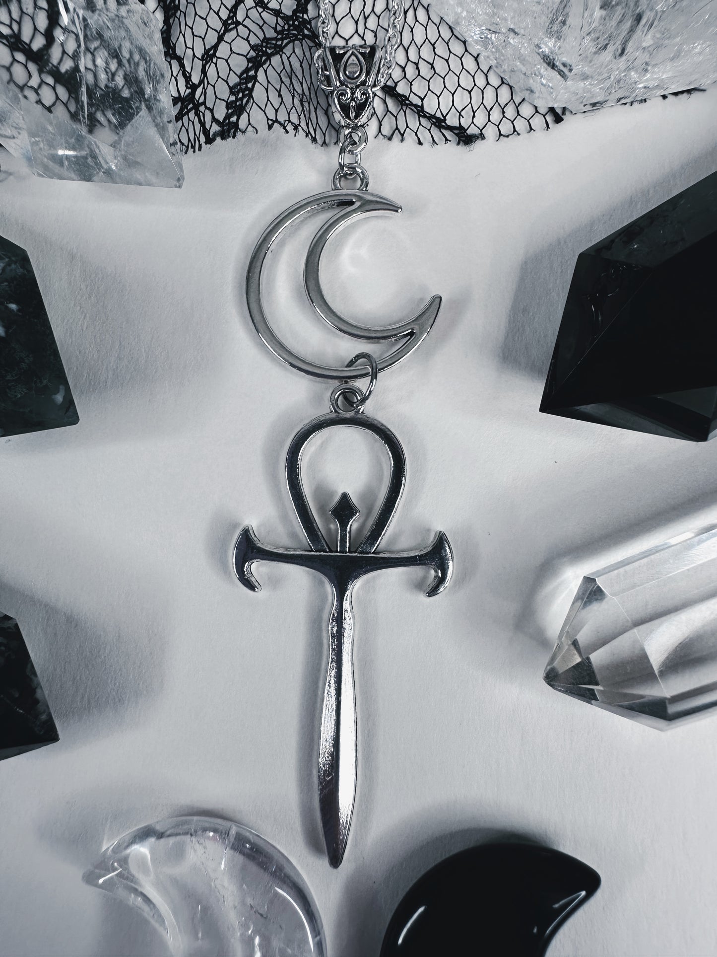 Crescent Moon & Ankh Necklace