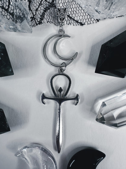 Crescent Moon & Ankh Necklace
