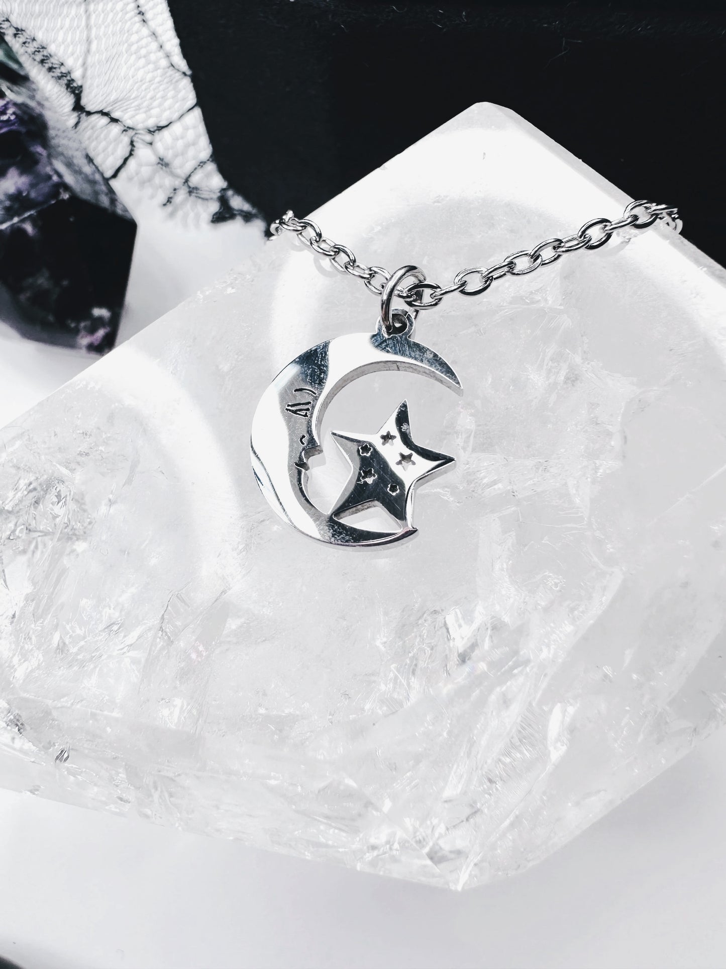 Stainless Steel Moon & Star Necklace