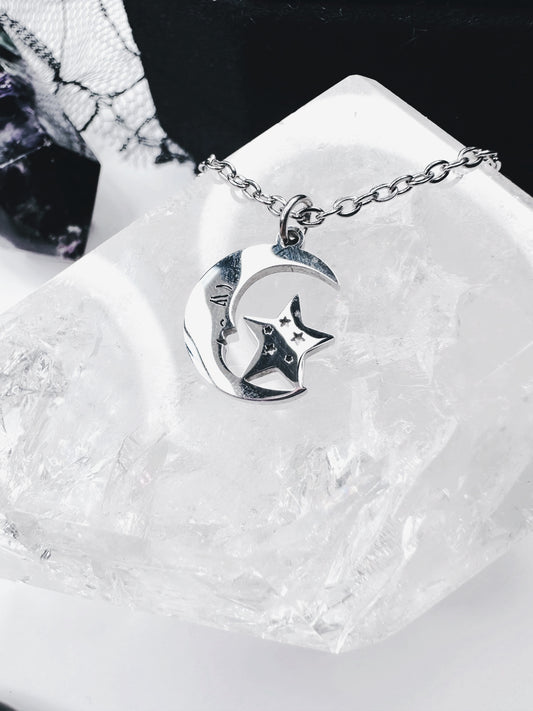 Stainless Steel Moon & Star Necklace