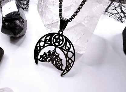 Stainless Steel Noir Bat Moon Necklace