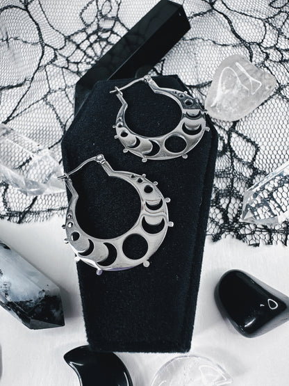 Stainless Steel Moon Phase Hoop Earrings