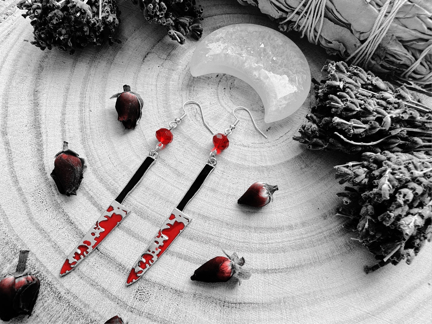 Pewter Bloody Knife Earrings