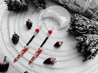 Pewter Bloody Knife Earrings