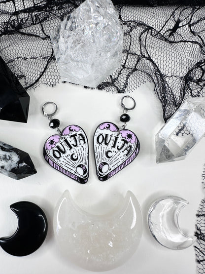 White Witch Ouija Planchette Hoop Earrings