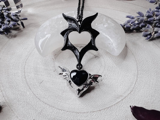 Black Heart Bat Wing Necklace