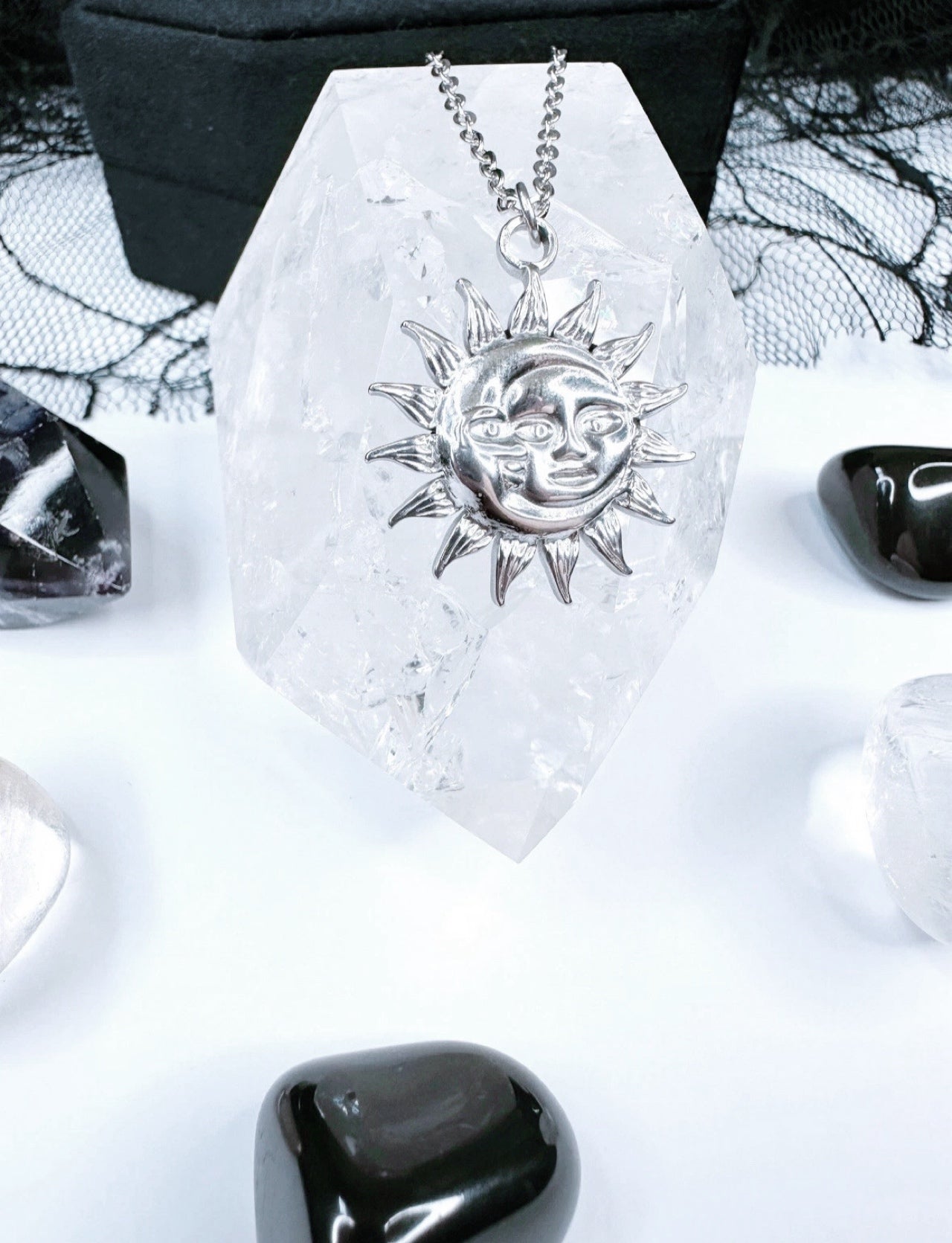 Stainless Steel Sun & Moon Necklace