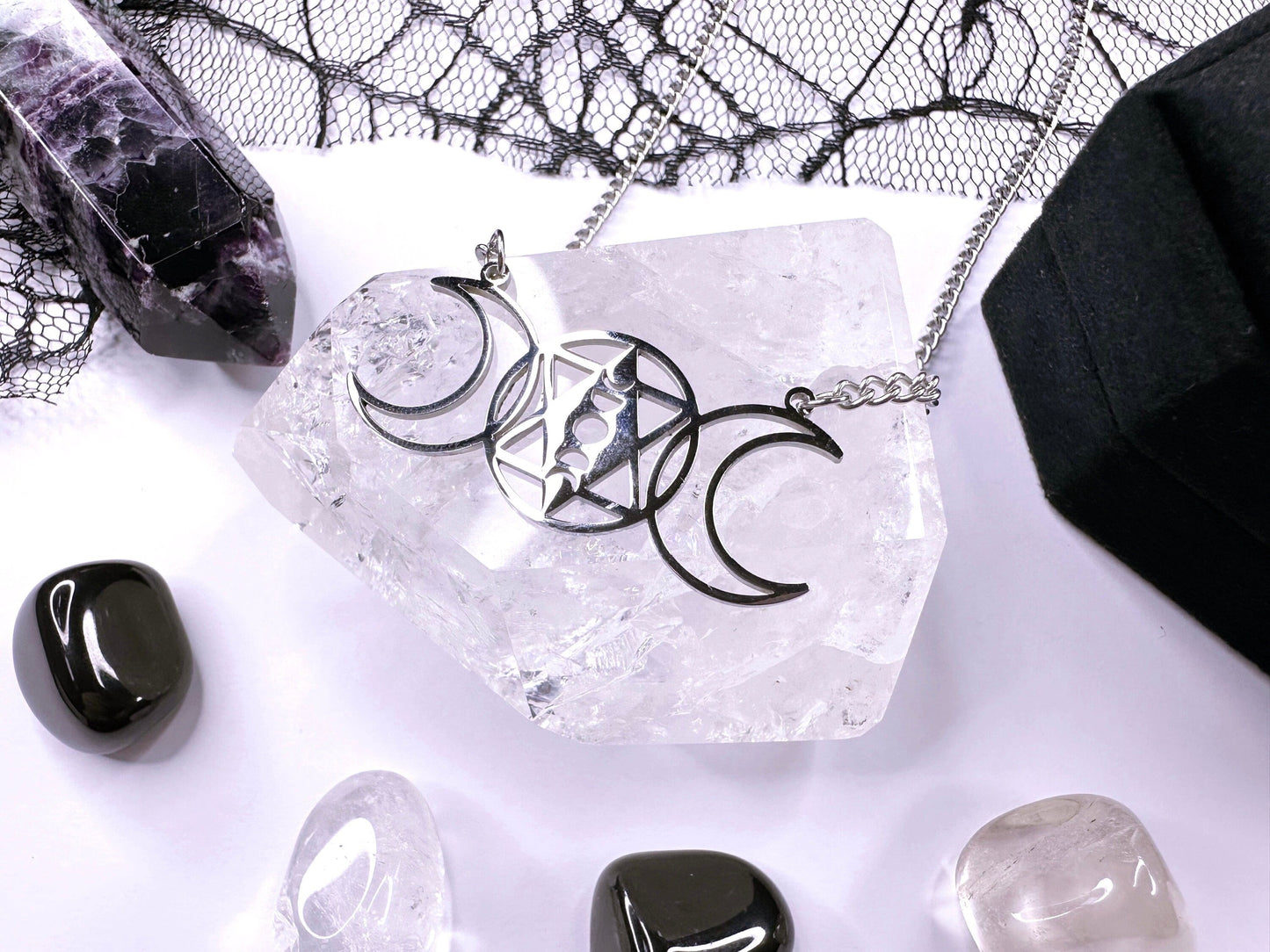 Stainless Steel Triple Moon
Necklace
