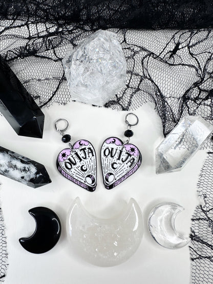 White Witch Ouija Planchette Hoop Earrings