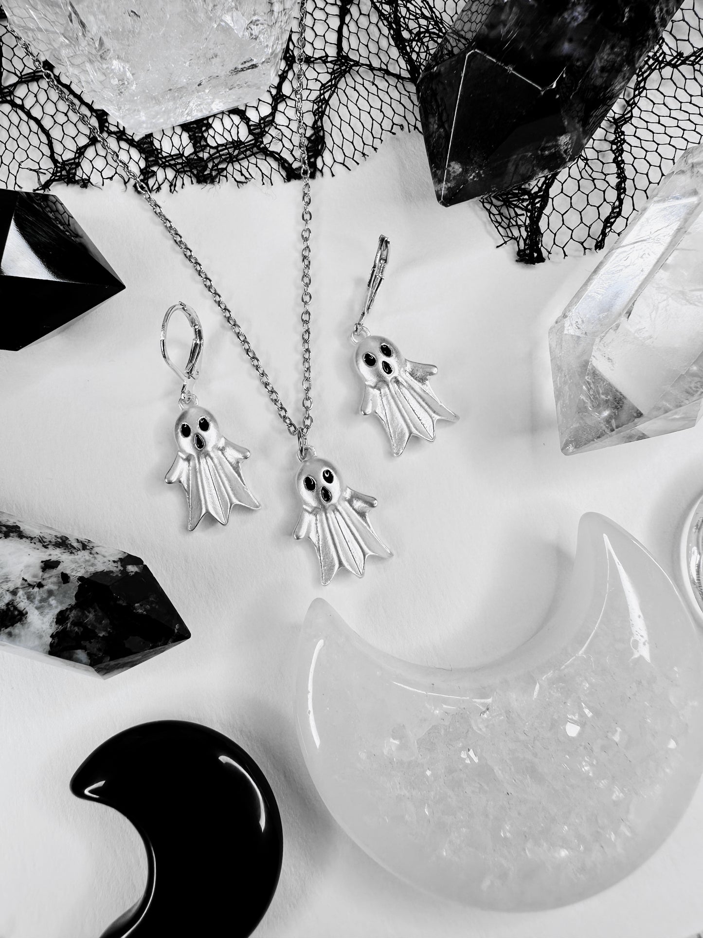 Ghost Family Necklace & Hoop Earrings