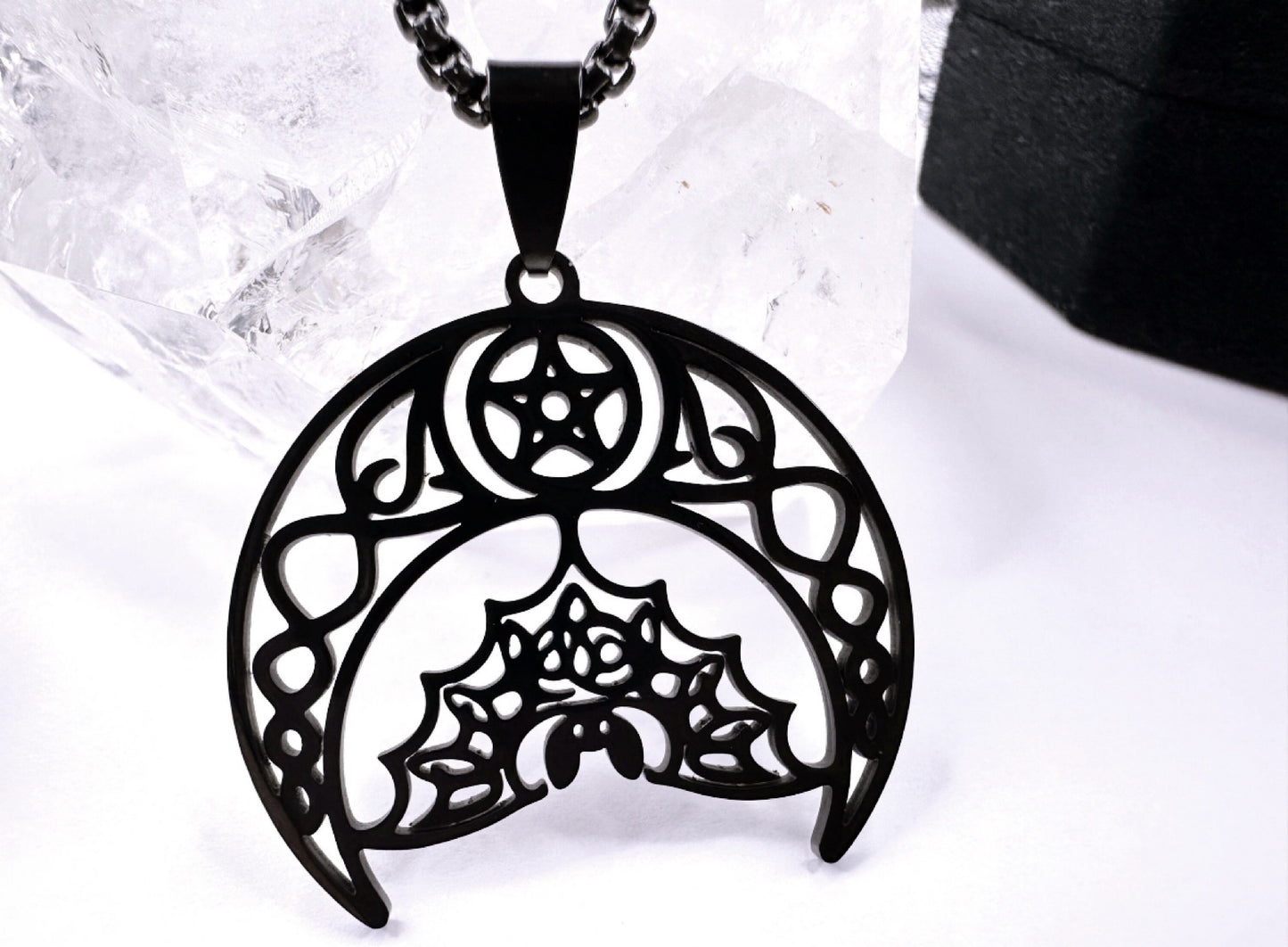Stainless Steel Noir Bat Moon Necklace