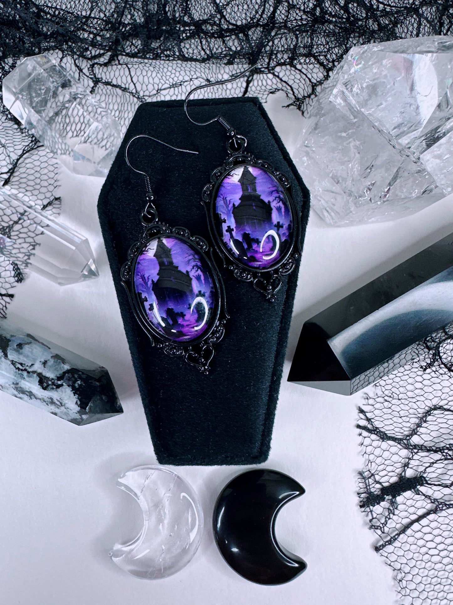 Purple Graveyard Cameo Earrings