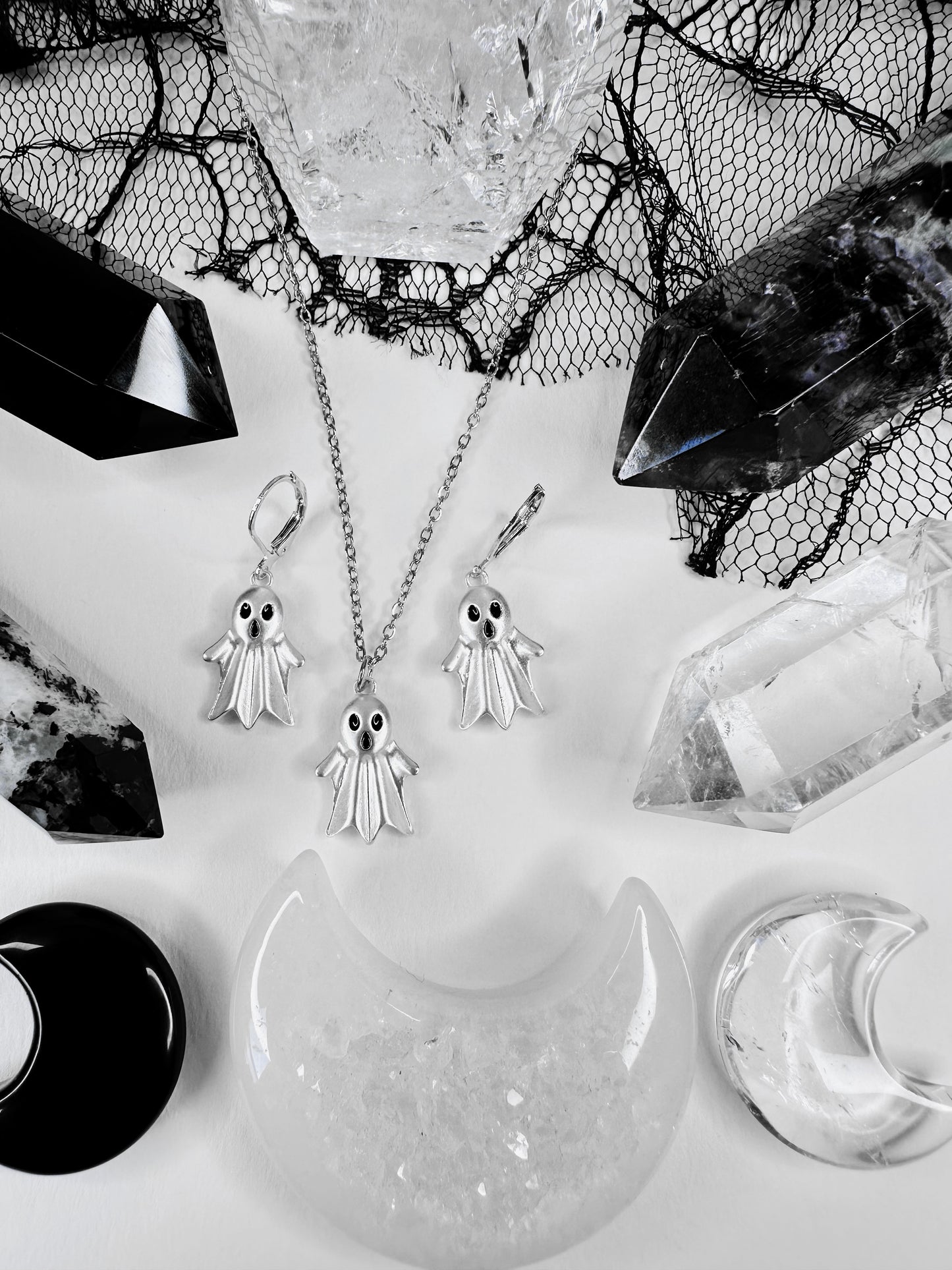 Ghost Family Necklace & Hoop Earrings