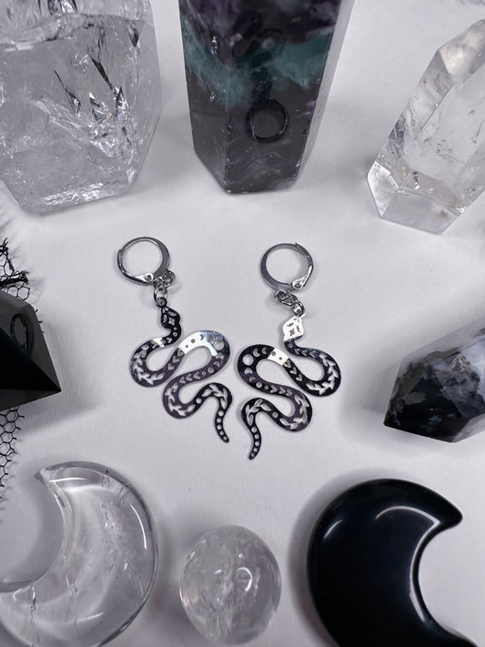 Stainless Steel Moon Phases Snake Hoop Earrings