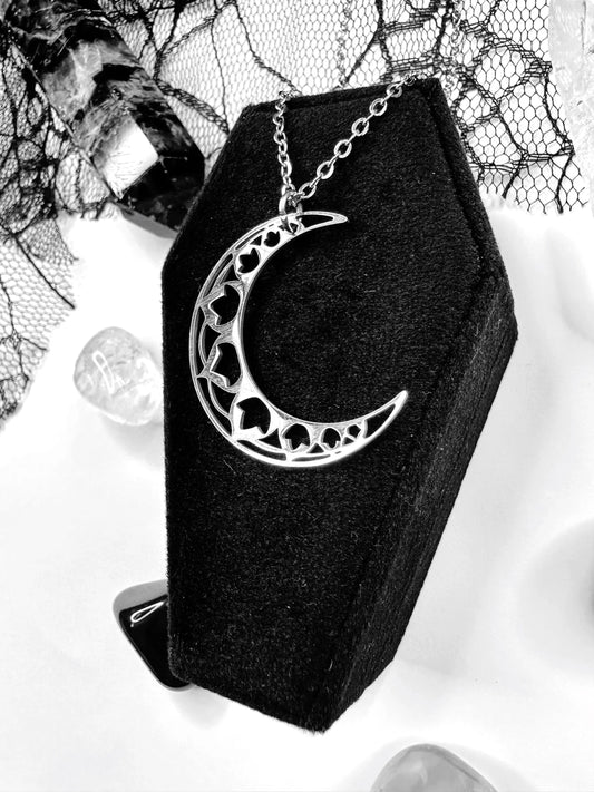 Stainless Steel Lotus Crescent Moon Necklace