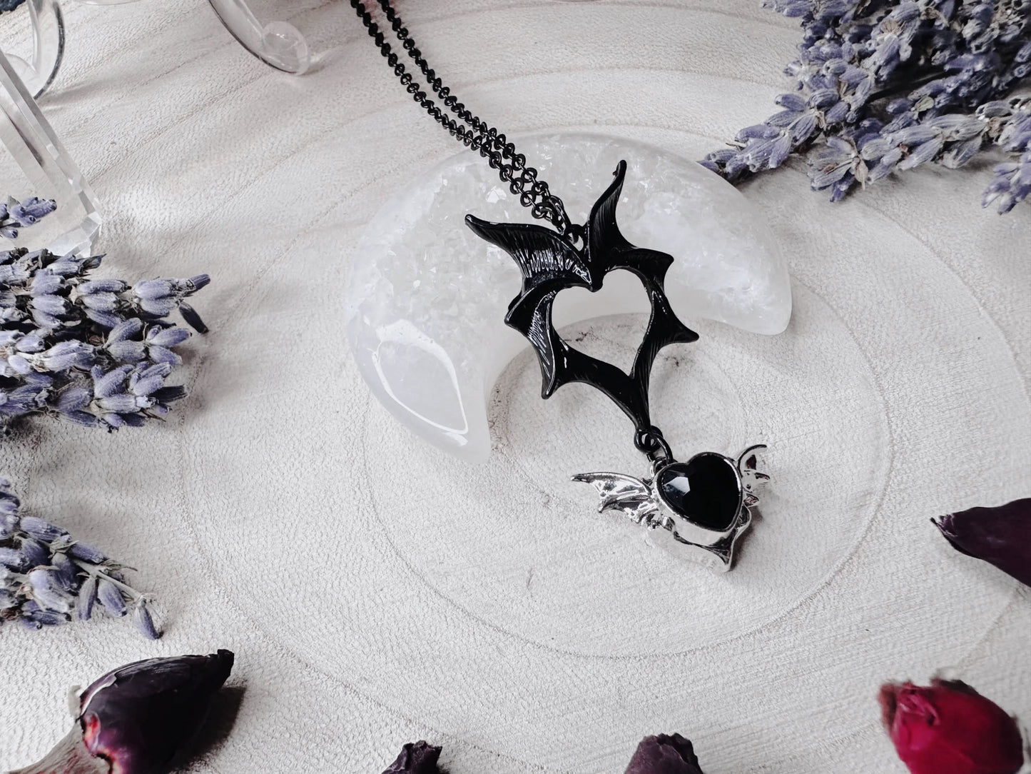 Black Heart Bat Wing Necklace