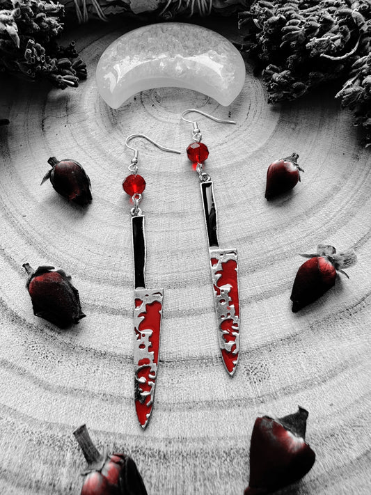 Pewter Bloody Knife Earrings