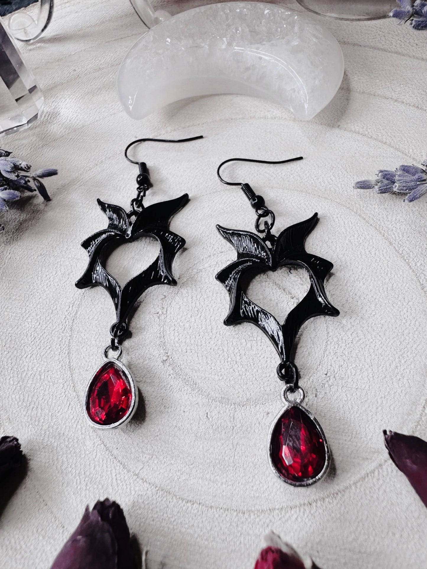 Vampire Heart Bat Wing Earrings