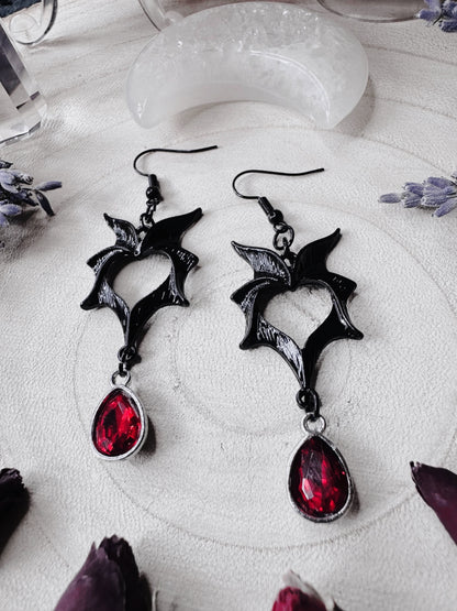 Vampire Heart Bat Wing Earrings