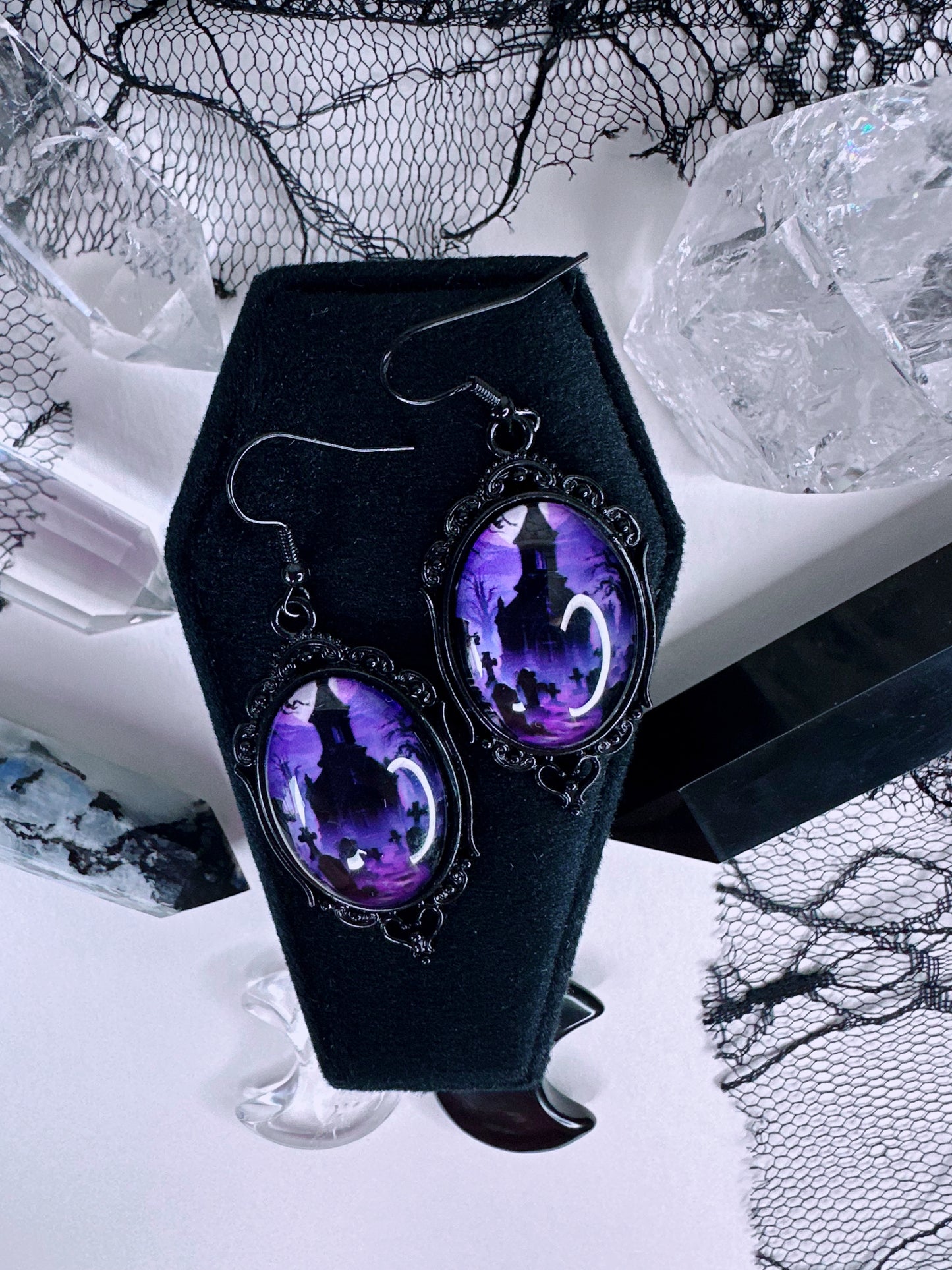 Purple Graveyard Cameo Earrings