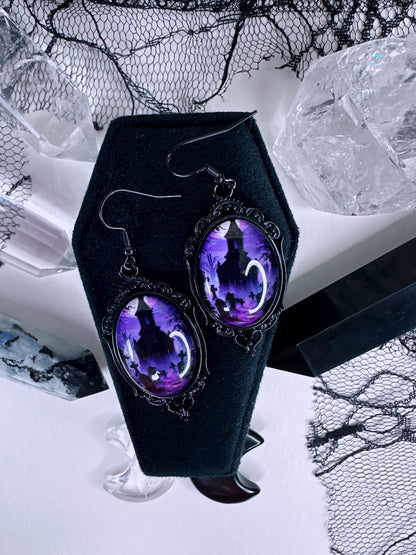 Purple Graveyard Cameo Earrings
