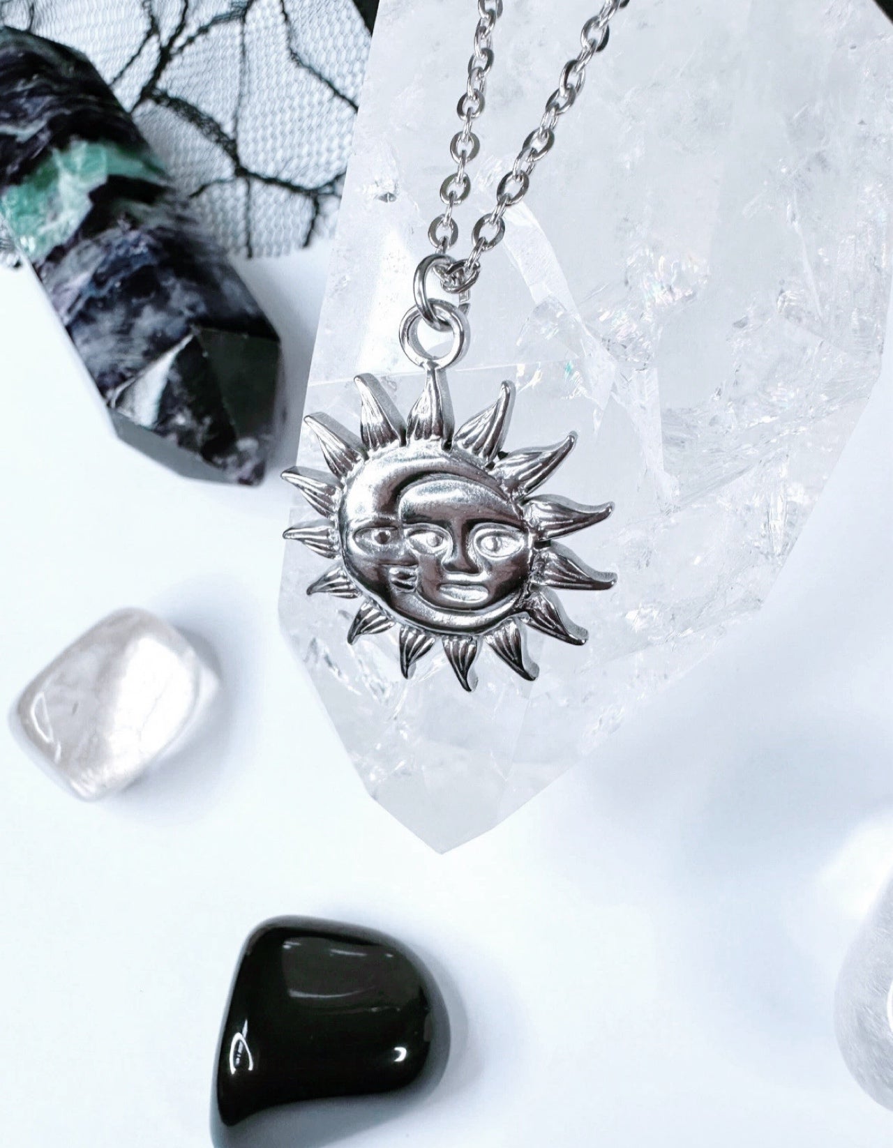 Stainless Steel Sun & Moon Necklace